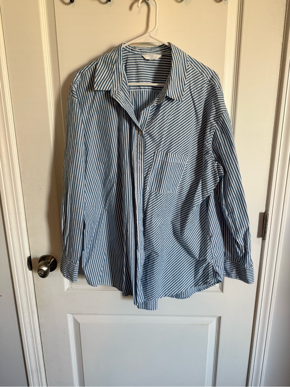 Time and Tru Blue and White Striped Button-Down Shirt